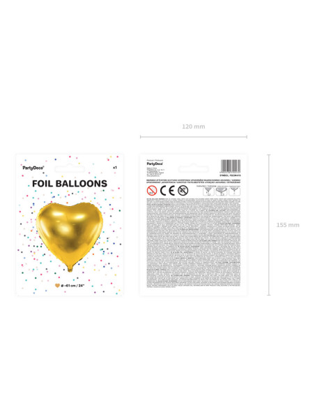 Balon foliowy Serce, 61cm, złoty
