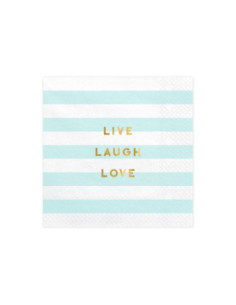 Serwetki Yummy - Live Laugh Love, jasny niebieski, 33x33cm (1 op. / 20 szt.)