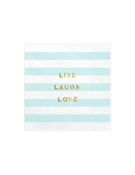 Serwetki Yummy - Live Laugh Love, jasny niebieski, 33x33cm (1 op. / 20 szt.)