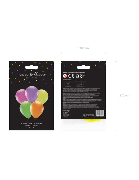 Balony neonowe 25cm, mix (1 op. / 5 szt.)