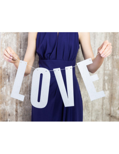 Baner Love, srebrny, 21x55cm