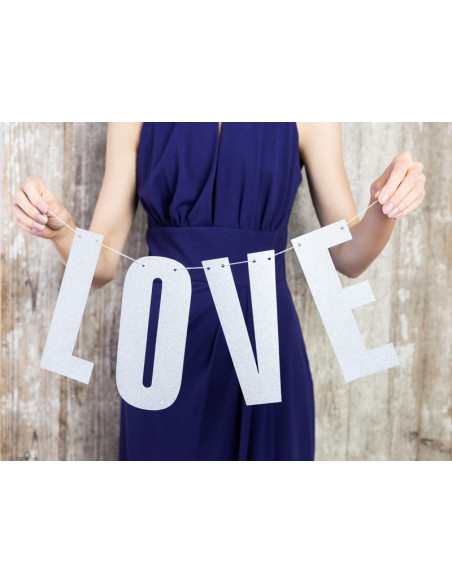 Baner Love, srebrny, 21x55cm
