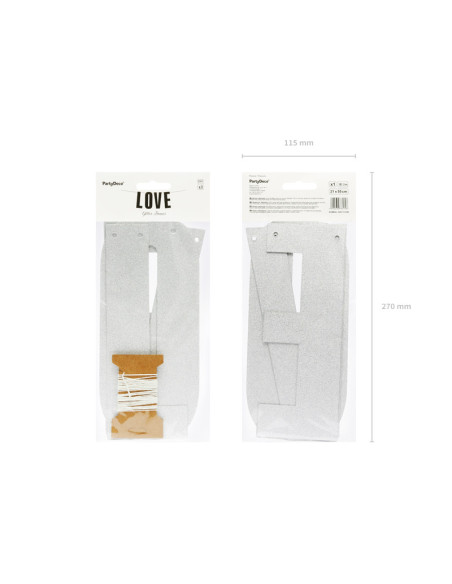 Baner Love, srebrny, 21x55cm