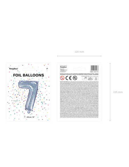 Balon foliowy Cyfra ''7'', 35cm, holograficzny
