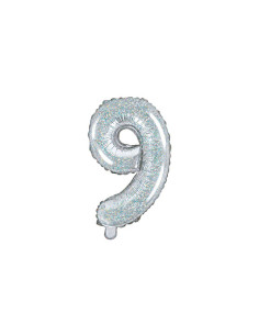 Balon foliowy Cyfra ''9'', 35cm, holograficzny