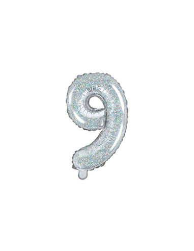 Balon foliowy Cyfra ''9'', 35cm, holograficzny
