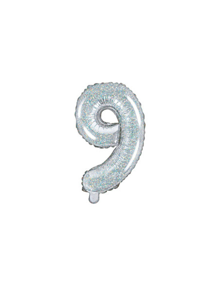 Balon foliowy Cyfra ''9'', 35cm, holograficzny