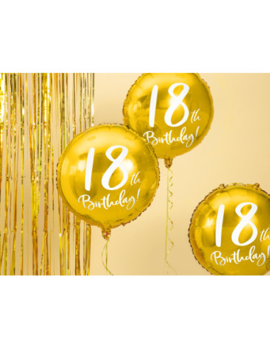 Balon foliowy 18th Birthday, złoty, 45cm