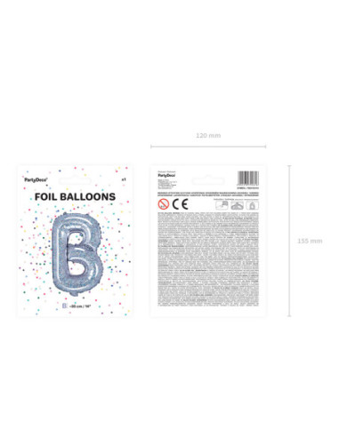 Balon foliowy Litera ''B'', 35cm, holograficzny