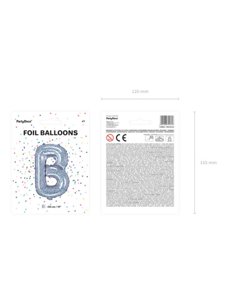 Balon foliowy Litera ''B'', 35cm, holograficzny