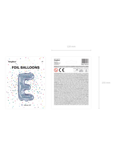 Balon foliowy Litera ''E'', 35cm, holograficzny