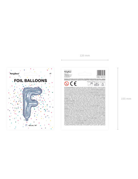 Balon foliowy Litera ''F'', 35cm, holograficzny