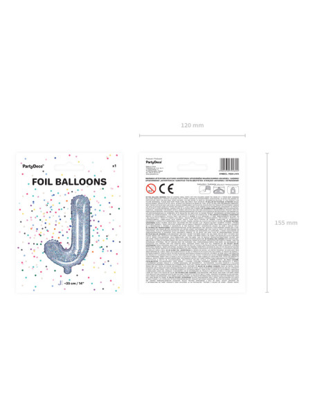 Balon foliowy Litera ''J'', 35cm, holograficzny