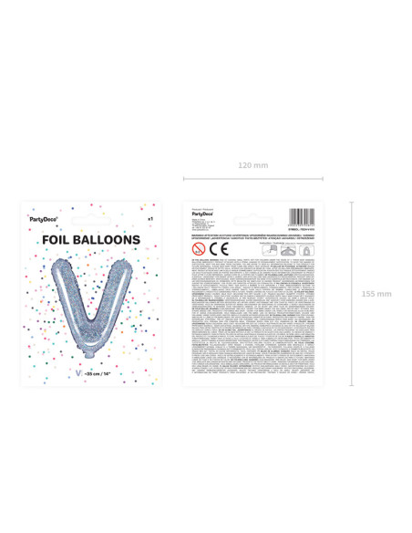 Balon foliowy Litera ''V'', 35cm, holograficzny