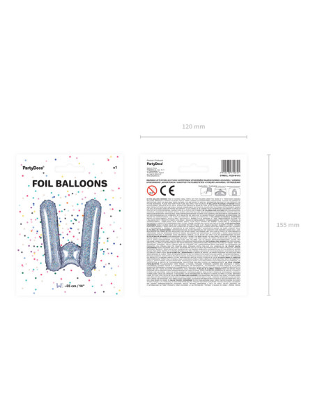 Balon foliowy Litera ''W'', 35cm, holograficzny