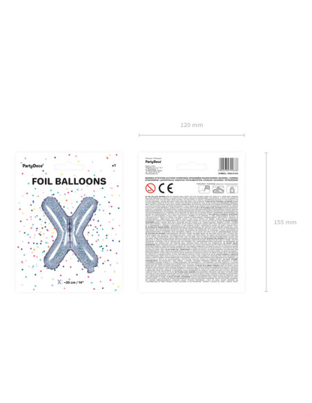 Balon foliowy Litera ''X'', 35cm, holograficzny