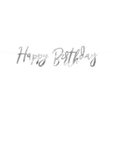 Baner Happy Birthday, srebrny, 16,5x62cm