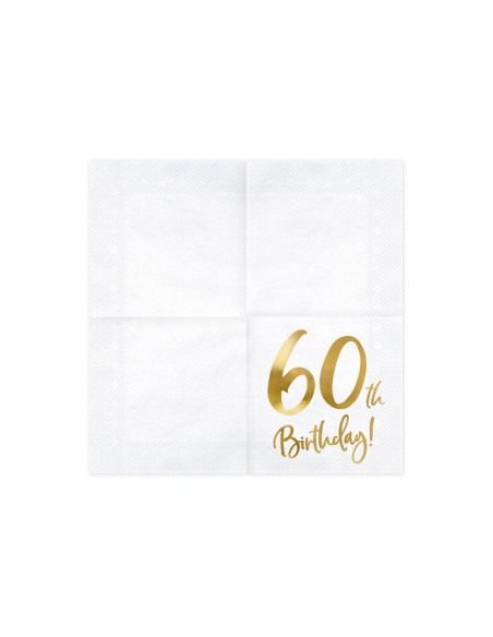 Serwetki 60th Birthday, biały, 33x33cm (1 op. / 20 szt.)