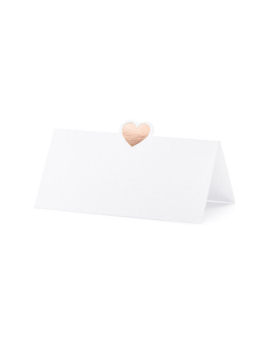 Wizytówki na stół - Serce, różowe złoto, 10x5cm (1 op. / 10 szt.)
