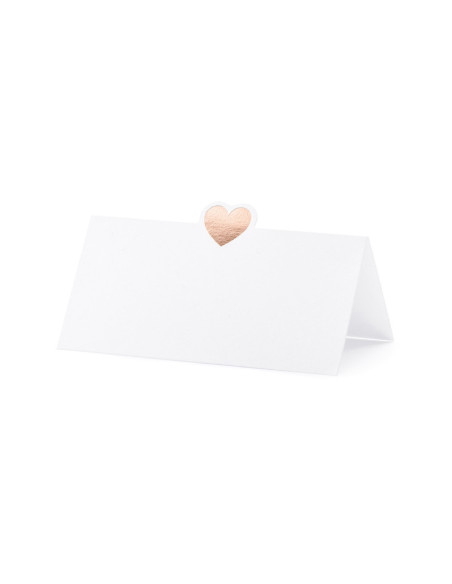 Wizytówki na stół - Serce, różowe złoto, 10x5cm (1 op. / 10 szt.)