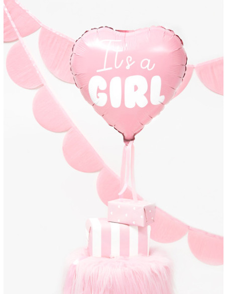 Balon foliowy Serce - It's a girl, 45cm, jasny różowy