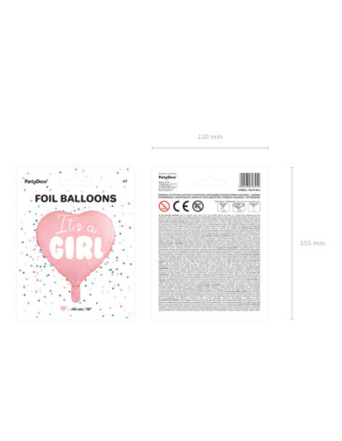 Balon foliowy Serce - It's a girl, 45cm, jasny różowy