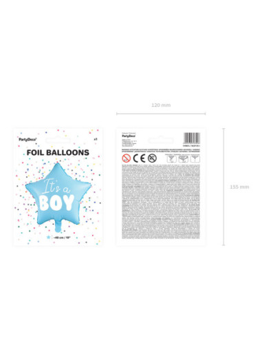 Balon foliowy Gwiazdka - It's a boy, 48cm, jasny niebieski