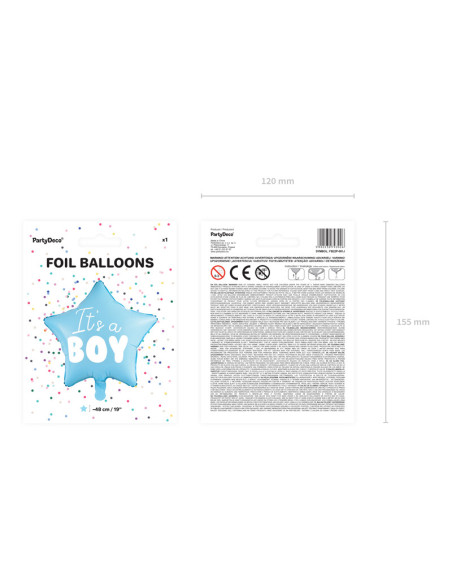 Balon foliowy Gwiazdka - It's a boy, 48cm, jasny niebieski