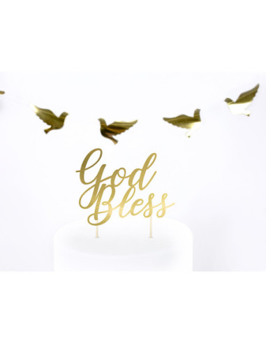 Topper na tort God Bless, złoty, 27,5cm
