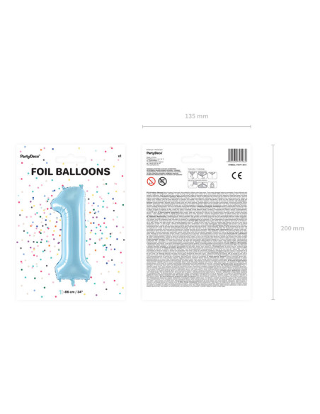 Balon foliowy Cyfra ''1'', 86cm, jasny niebieski