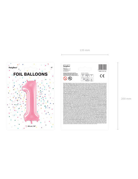 Balon foliowy Cyfra ''1'', 86cm, różowy
