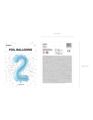 Balon foliowy Cyfra ''2'', 86cm, jasny niebieski