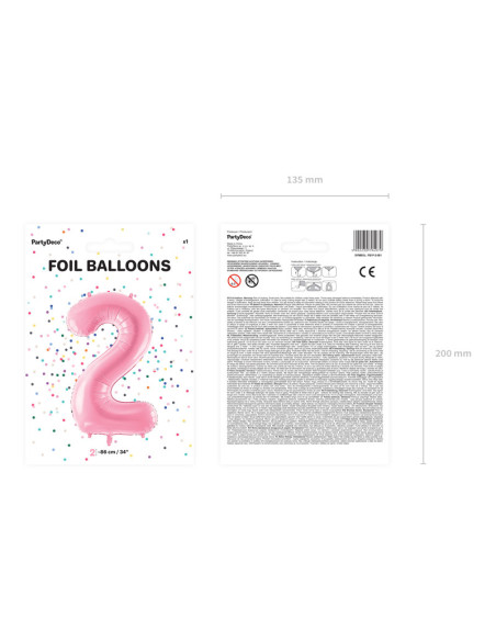Balon foliowy Cyfra ''2'', 86cm, różowy