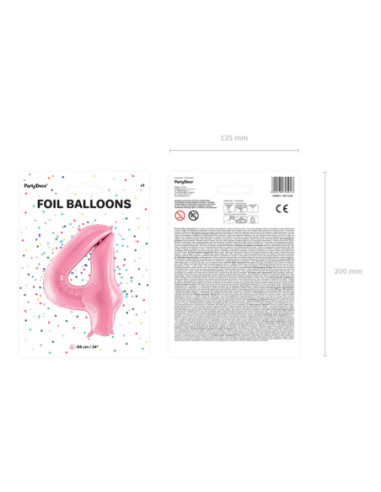 Balon foliowy Cyfra ''4'', 86cm, różowy