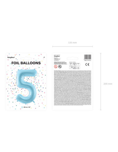 Balon foliowy Cyfra ''5'', 86cm, jasny niebieski