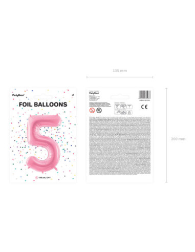Balon foliowy Cyfra ''5'', 86cm, różowy