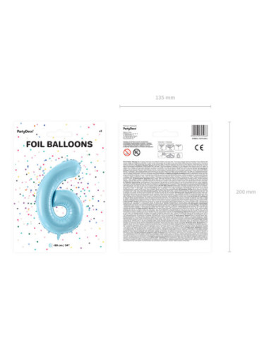 Balon foliowy Cyfra ''6'', 86cm, jasny niebieski
