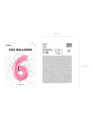 Balon foliowy Cyfra ''6'', 86cm, różowy