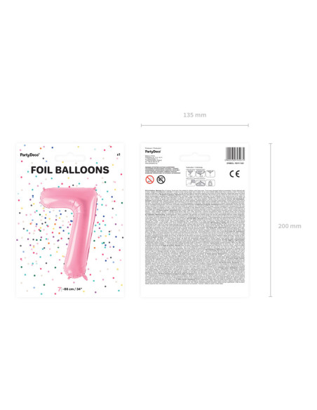 Balon foliowy Cyfra ''7'', 86cm, różowy