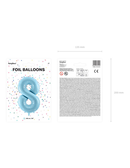 Balon foliowy Cyfra ''8'', 86cm, jasny niebieski