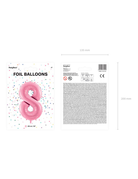 Balon foliowy Cyfra ''8'', 86cm, różowy