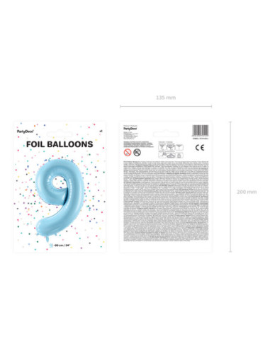 Balon foliowy Cyfra ''9'', 86cm, jasny niebieski
