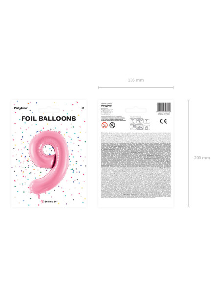 Balon foliowy Cyfra ''9'', 86cm, różowy