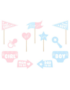 Gadżety do zdjęć Gender reveal party, mix (1 op. / 11 szt.)