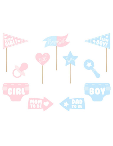 Gadżety do zdjęć Gender reveal party, mix (1 op. / 11 szt.)