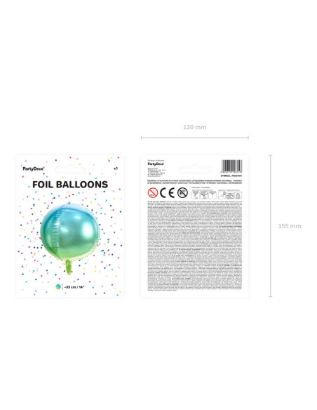 Balon foliowy Kula ombre, niebiesko-zielony, 35cm