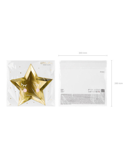 Talerzyki Little Star - Gwiazda, złoty, 27cm (1 op. / 6 szt.)