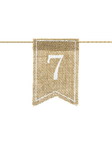 Jutowe numery na stoł, biały, 7x10,5cm (1 op. / 20 szt.)