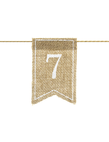 Jutowe numery na stoł, biały, 7x10,5cm (1 op. / 20 szt.)