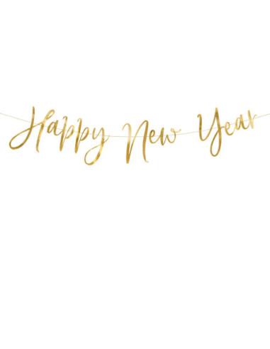 Baner Happy New Year, złoty, 66x18cm